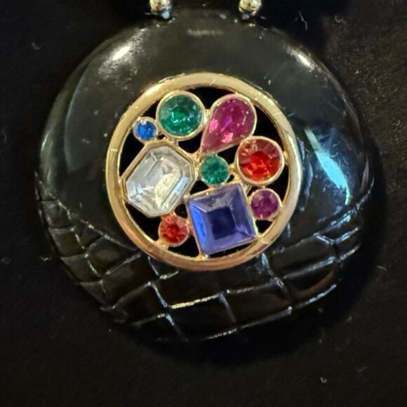 Vintage 80s Black Resin Encrusted Rhinestone Necklace - Picture 2 of 2